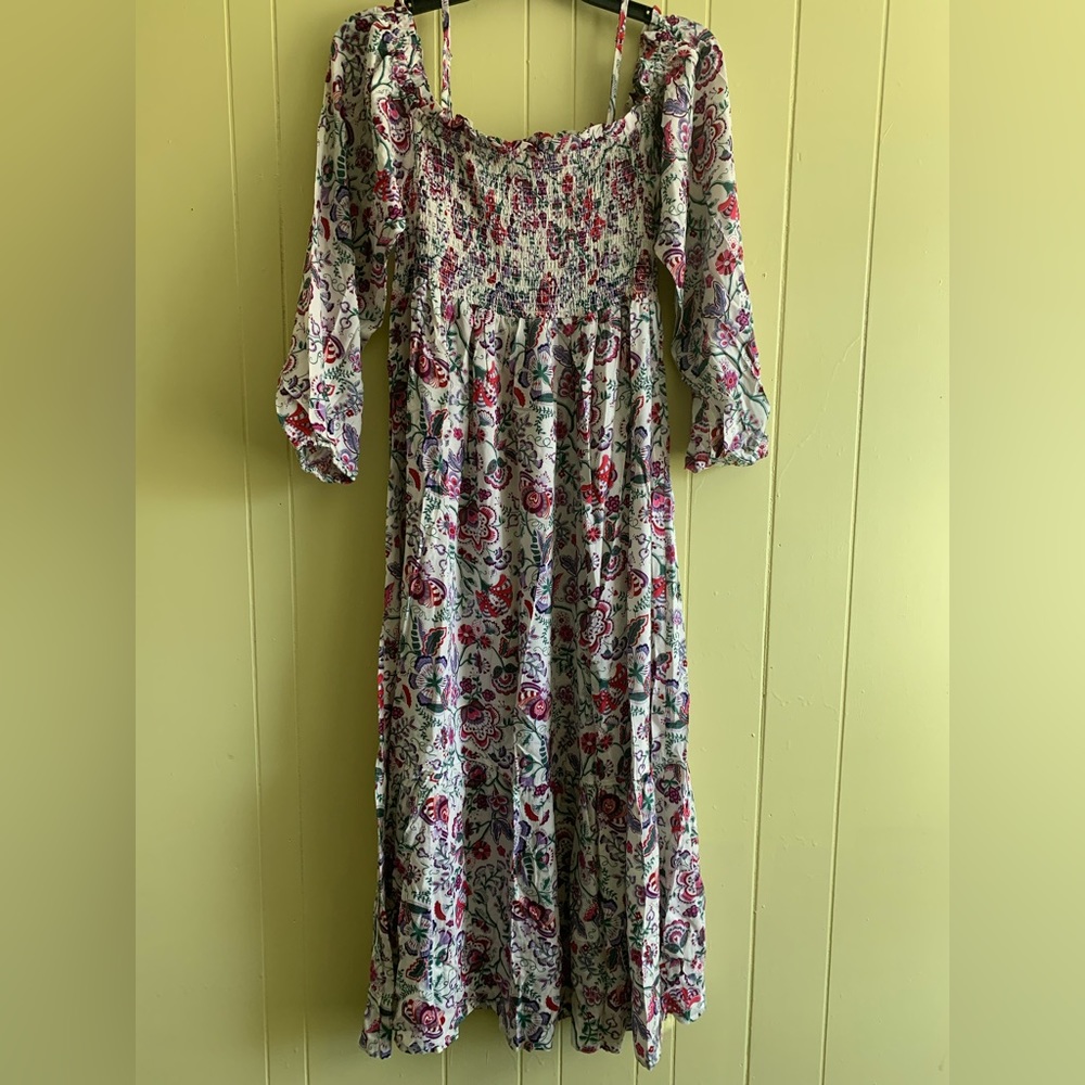 Lance Cade Romantic Baloon Long Sleeve Floral Cotton Maxi Dress Medium